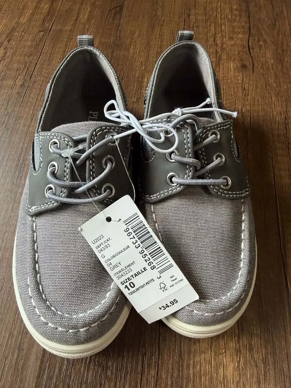 The Children's Place Boat Shoes Size 10 Grey Canvas